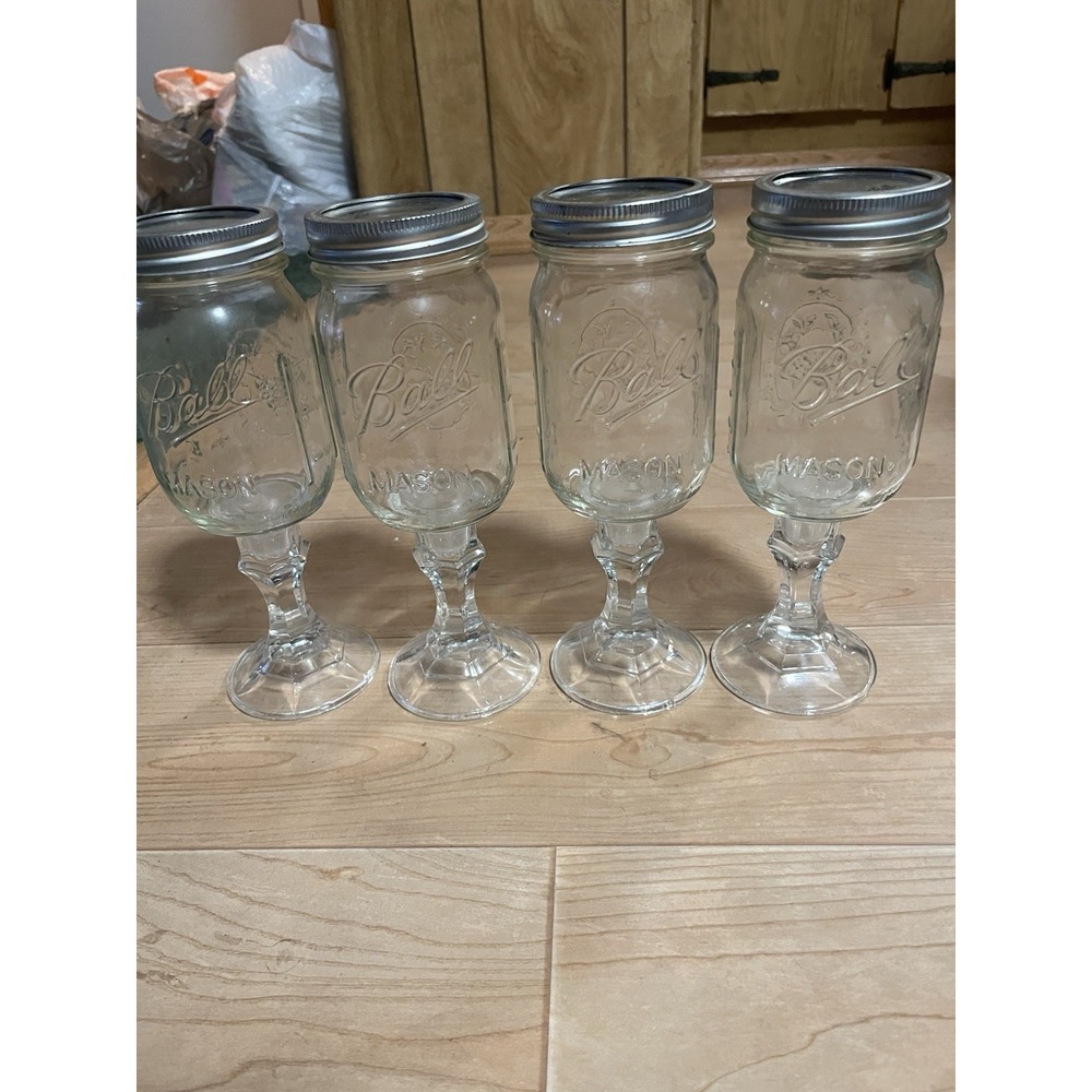 BALL MASON JAR~SET OF 4~WINE GLASSES STEM PEDESTAL~JOKE/GAG~COLLECTORS~VNC. - Picture 5 of 9